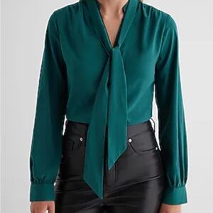 Express Teal Tie-Neck Blouse